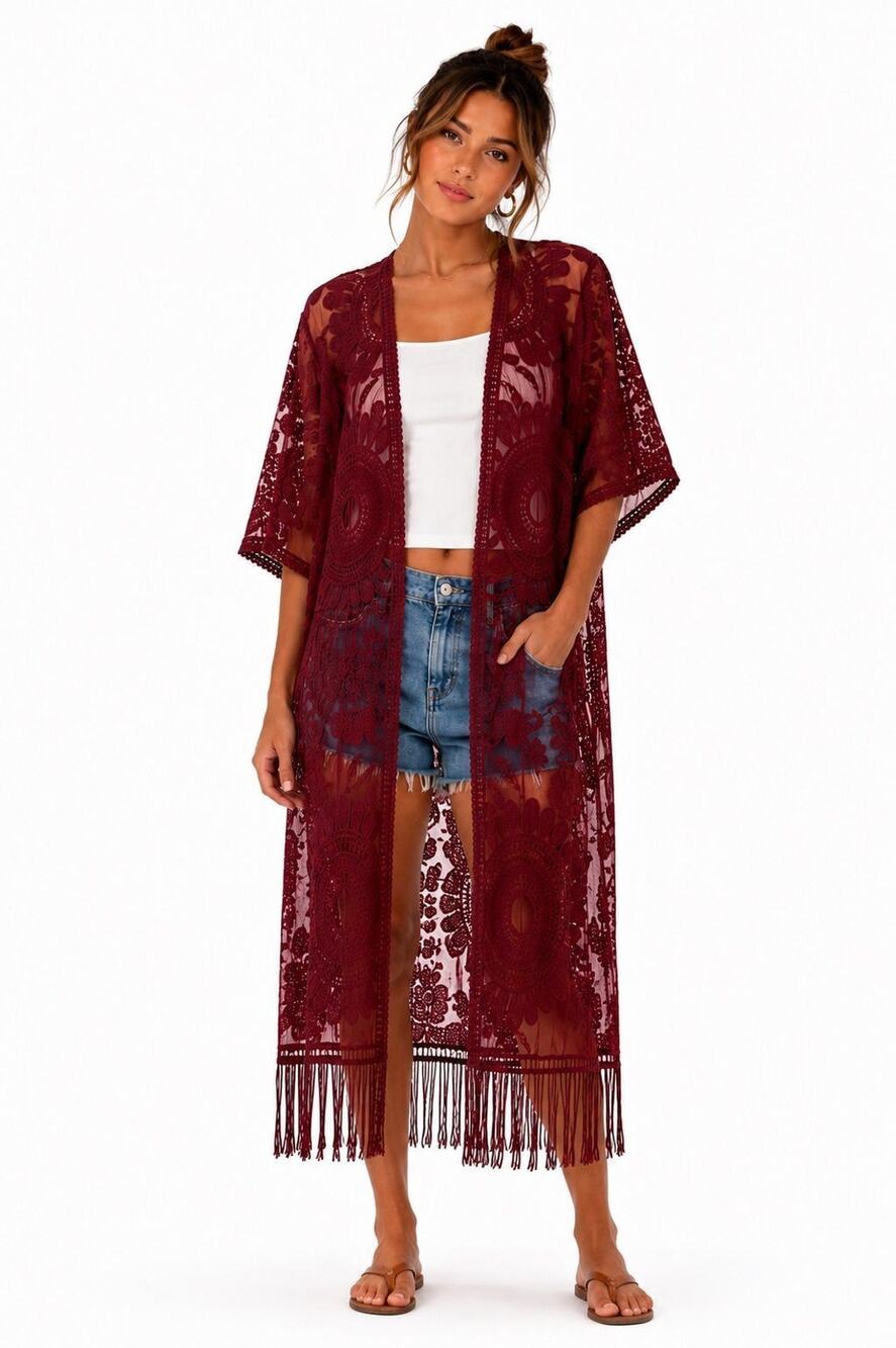 Jealous Tomato Red Fringe Kimono